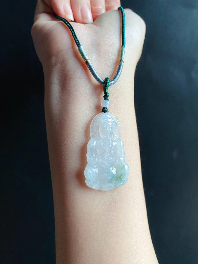 Ice Floating Flower Jadeite Guanyin Bodhisattva Natural Burmese Jadeite Gift Jade Pendant Necklace Peace Protection - Necklaces - Jade Green