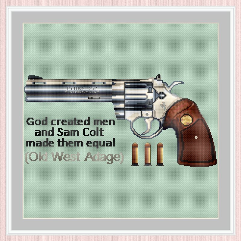 Colt Python Cross Stitch Pattern | Revolver Embroidery Scheme | Pistol 十字繡圖案 - 手工藝教學/工具書 - 其他材質 