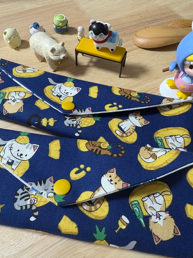 文青風環保純棉筷袋 旺來酷帥萌貓 原胚蔚藍 厚實手感 童心 優質 - 居家收納/收納盒/儲物盒 - 棉．麻 藍色