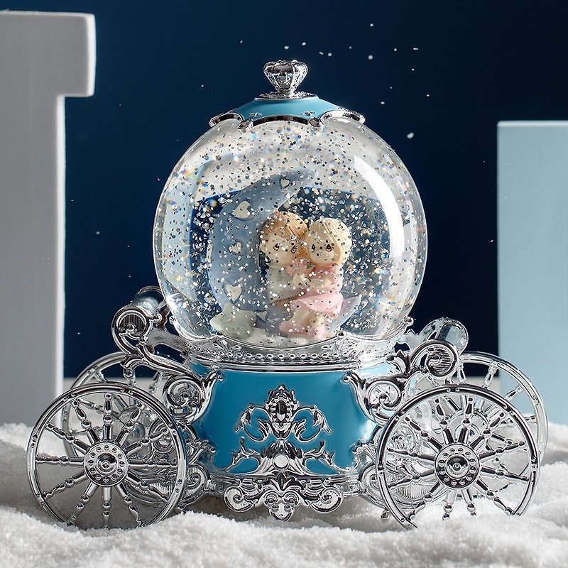 法國三寶貝-情侶音樂馬車水晶球 音樂 情人 生日 居家 結婚 聖誕 - 裝飾/擺設  - 塑膠 藍色