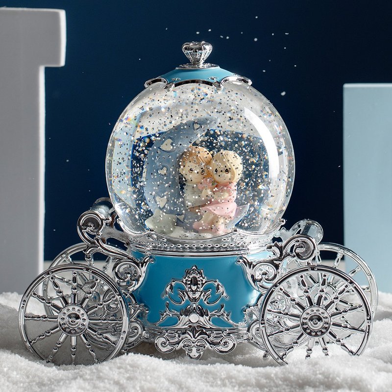 French Three Baby-Couple Music Carriage Crystal Ball Music Lover Birthday Home Wedding Christmas - ของวางตกแต่ง - พลาสติก สีน้ำเงิน