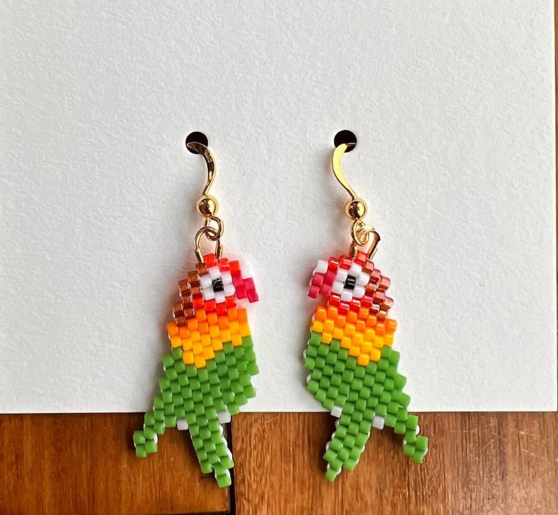 Love birds Seed Beads Earrings | 925 Serling Ear Hooks or studs - Earrings & Clip-ons - Other Materials Multicolor