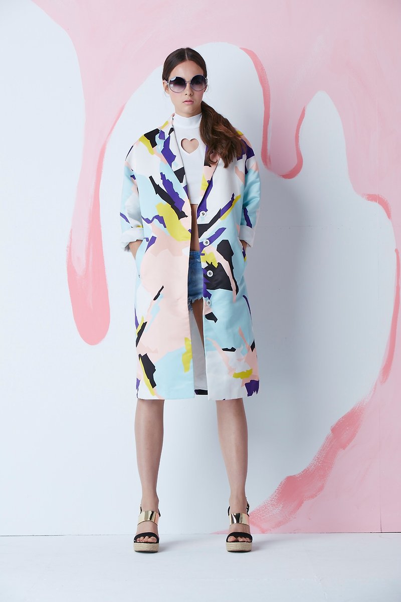 Spring and Autumn Original Camouflage Print Oversized Long Jacket - Women's Casual & Functional Jackets - Polyester Pink