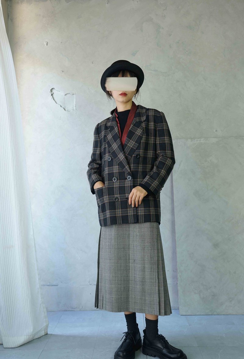 Treasure hunt vintage-Leilian British black plaid wool double-breasted blazer - Women's Blazers & Trench Coats - Wool Black