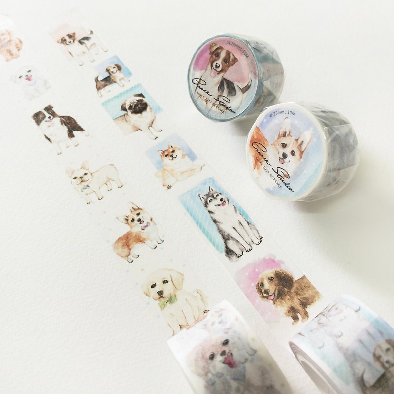 狗狗 寵物 夢幻 紙膠帶-2入狗狗25mm水彩紙膠帶 特殊油墨霧面 - 紙膠帶 - 紙 多色