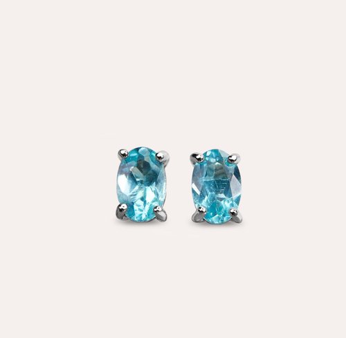 安珠 AND JEWEL 每天配戴的天然寶石 AND 磷灰石 藍色 橢圓 4*6mm 耳環 經典系列 Oval E 天然寶石 珠