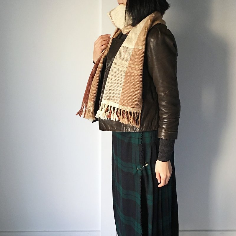 Fall/Winter 3 way Hand Woven Muffler Beige Mix - Knit Scarves & Wraps - Wool Khaki