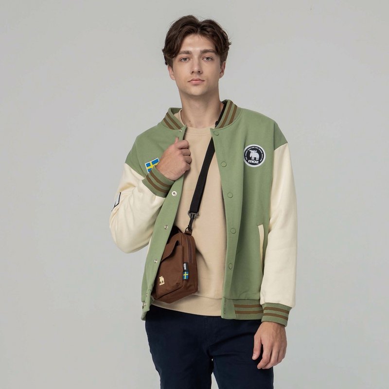 moz Swedish moose baseball jacket (avocado green) men's style - เสื้อโค้ทผู้ชาย - ผ้าฝ้าย/ผ้าลินิน สีเขียว