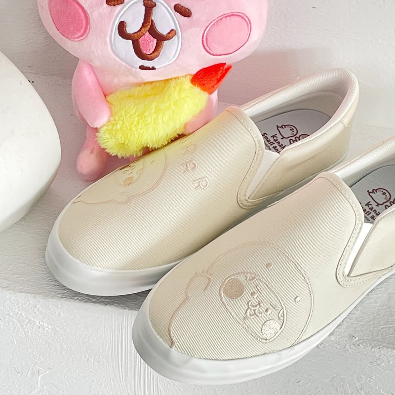 Paidal x 卡娜赫拉的小動物 恐龍系列休閒鞋懶人鞋不彎腰鞋-杏 - 女休閒鞋/帆布鞋 - 棉．麻 卡其色