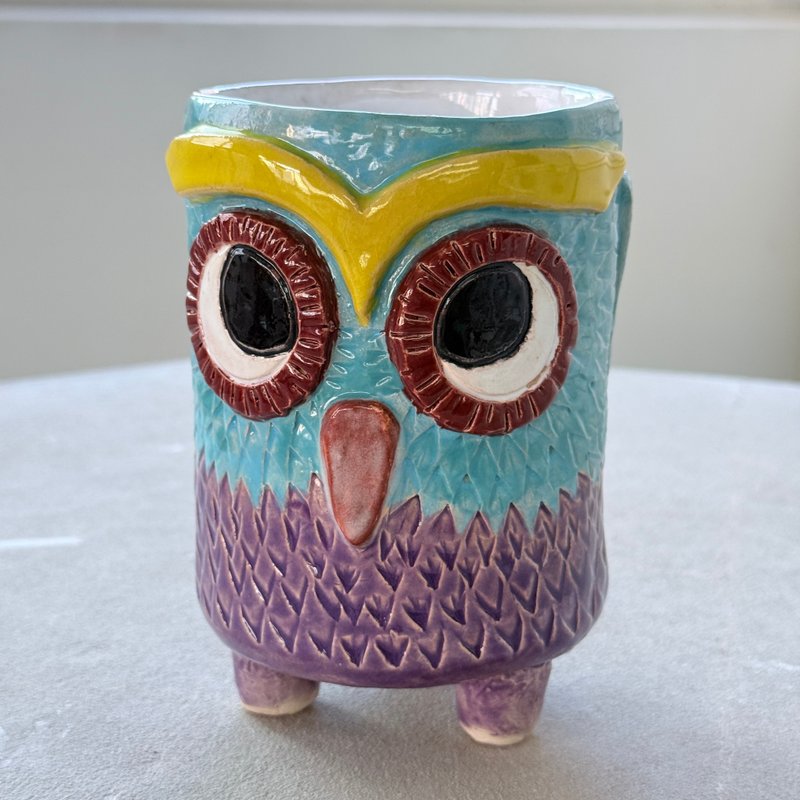 Tiki Colorful Owl Ceramic Flower Pot 3 - Pottery & Ceramics - Pottery Multicolor