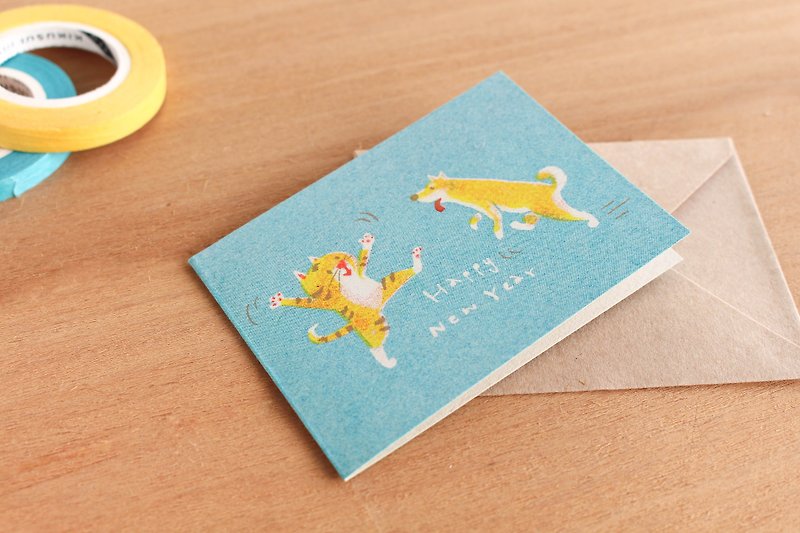 Zhao Chai (Finance) Jinbao - New Year's card (with plain leather envelope) - การ์ด/โปสการ์ด - กระดาษ สีน้ำเงิน