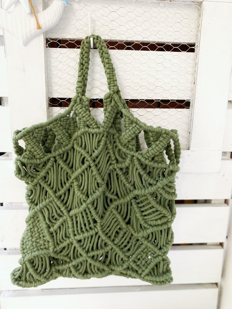 【Good Day Handmade】Handmade. Summer handmade Korean cotton thread woven military green handbag - Handbags & Totes - Cotton & Hemp Green