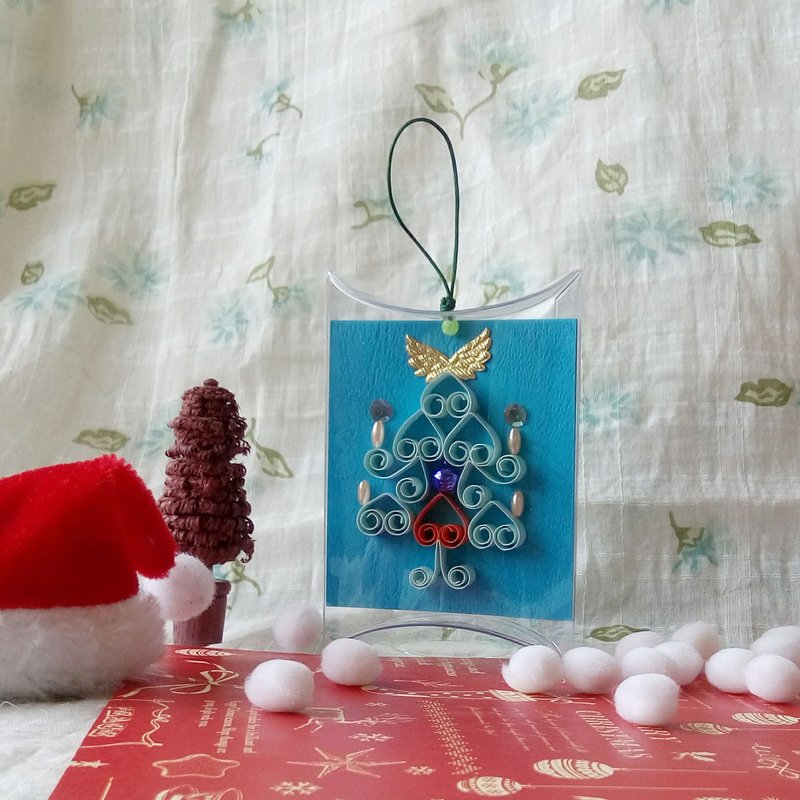 Handmade paper roll Christmas card holder light blue short box - Charms - Paper Blue