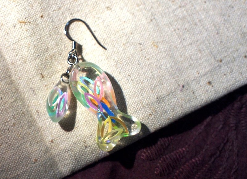 Fish and Water_Transparent Resin_Dangling Earrings_Imagine the feeling of a fish shaking in the ear_Olive 2 - ต่างหู - เรซิน หลากหลายสี