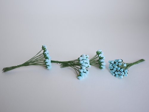 makemefrompaper Paper flower, 100 pieces, size 0.5 x 0.8 cm., DIY budding roses blue sky color.