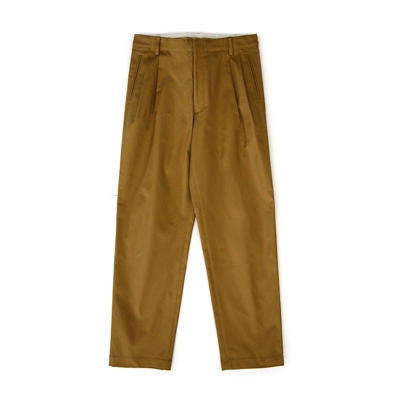 French A grade fabric super stiff Khaki wide pants wide leg pants - กางเกงขายาว - ผ้าฝ้าย/ผ้าลินิน สีกากี