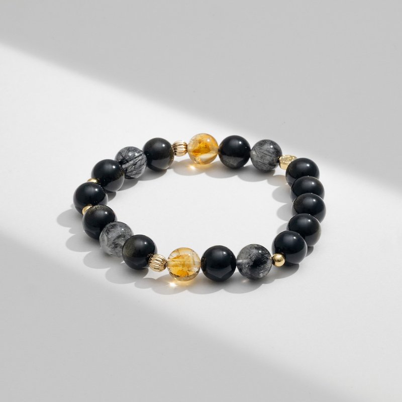 夜闌 | 金曜石 黑髮晶 黃塔晶 | 男款水晶手鍊 - 手鍊/手環 - 水晶 黑色
