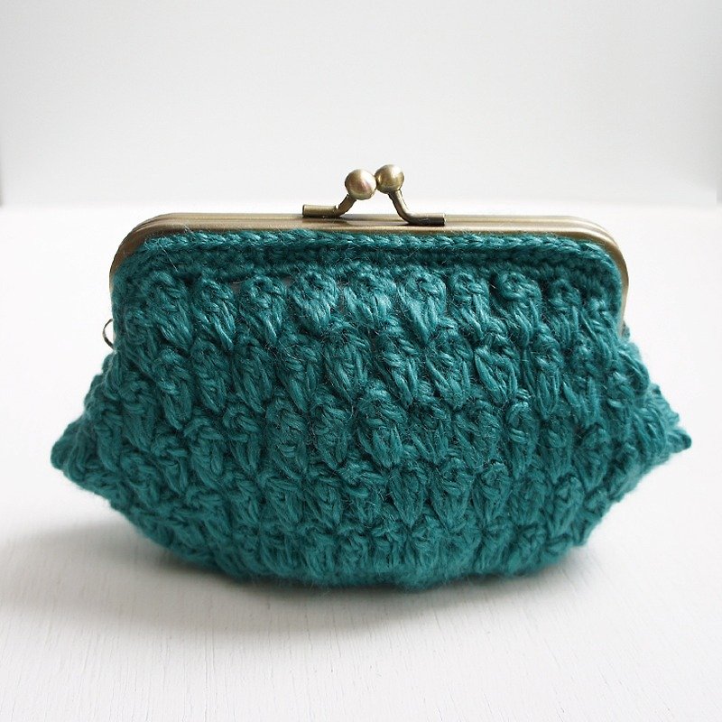 Ba-ba handmade☆ Popcorn crochet coinpurse (No.C996） - 化妝袋/收納袋 - 其他材質 綠色