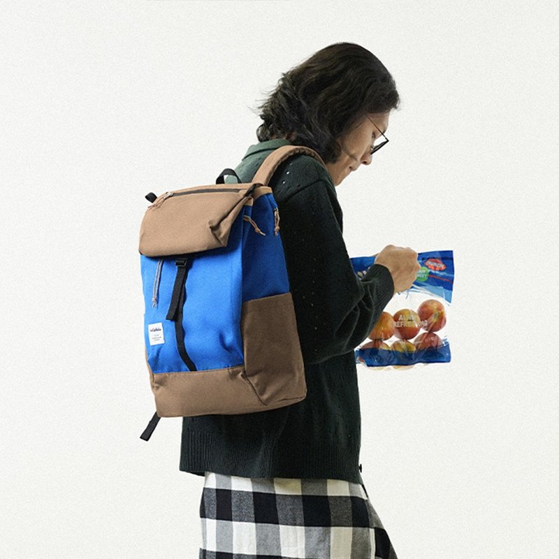 【新色】多功能翻蓋背包 SARO (彩藍色/牛津棕) - 大容量雙肩包 - 後背包/背包/書包 - 聚酯纖維 多色