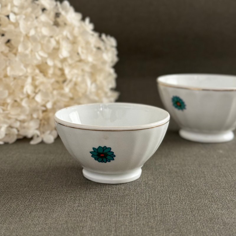 40590-French antique latte bowl 9.5x5cm - ถ้วยชาม - เครื่องลายคราม 