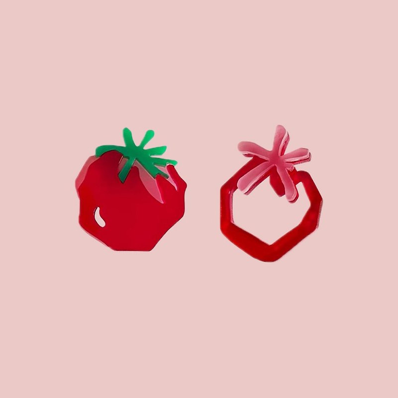 Daizuxue x SangWu Persimmon Ruyi Fruit Stud Earrings Acrylic Earrings Girl Sweet Earrings - Earrings & Clip-ons - Acrylic Red