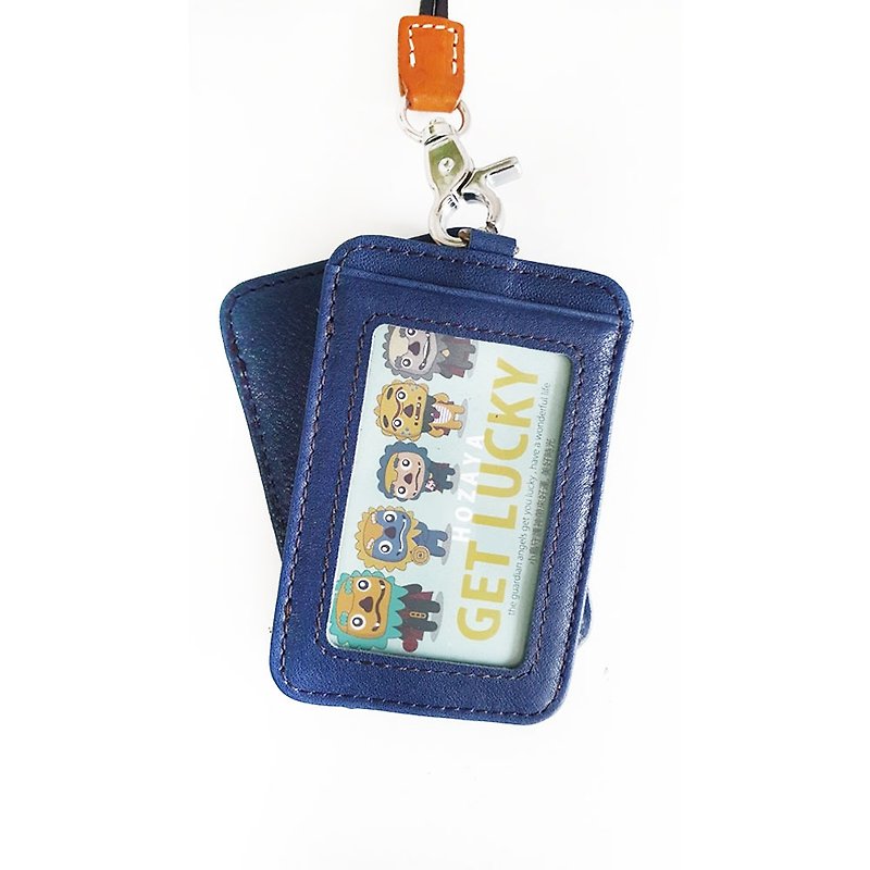 Buckle bag series vegetable tanned leather minimalist efficiency identification card holder / card holder - ID & Badge Holders - Genuine Leather Blue