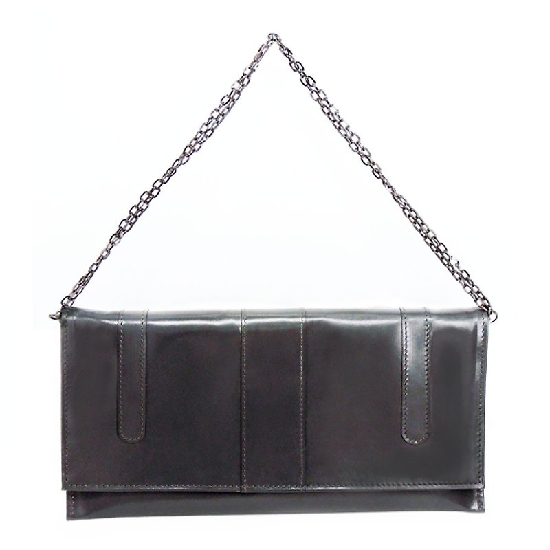 Monica Evening Bag / Monique Evening Bag / All Leather / Handmade Limited Edition / Gray - กระเป๋าคลัทช์ - หนังแท้ สีเทา