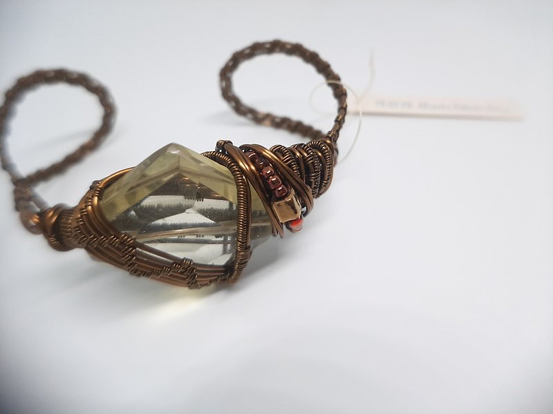 古典竹編黃水晶手環 - 手鍊/手環 - 其他金屬 卡其色
