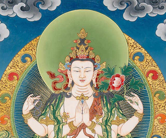 日本語 手描きのチベット観音タンカ絵 - ショップ Boudha Stupa
