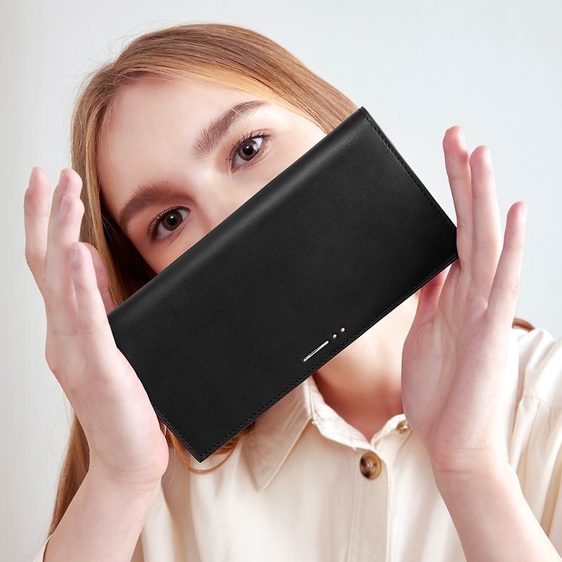 DA09 Long Wallet – Black (Minimal Leather Bag) - กระเป๋าสตางค์ - หนังแท้ สีดำ
