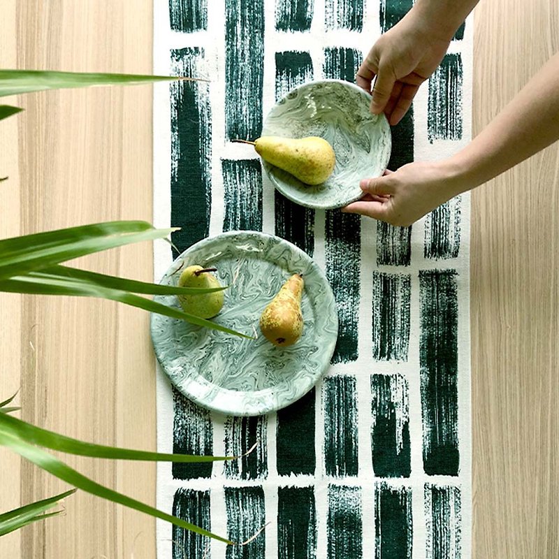 Draft/ciaogao original design Nordic ink brush strokes green field blended table runner - Place Mats & Dining Décor - Polyester Green