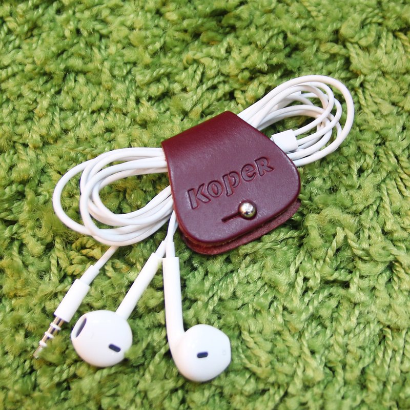 [Handmade Leather] Headphone Hub - Wine Red (Made in Taiwan) - ที่เก็บสายไฟ/สายหูฟัง - หนังแท้ สีแดง