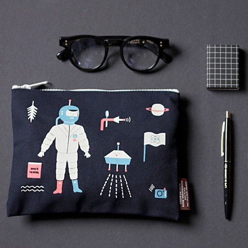 CBB Circus Boy - Universal canvas zipper cosmetic bag (L) - space travel, CBB36576 - กระเป๋าเครื่องสำอาง - ผ้าฝ้าย/ผ้าลินิน สีดำ