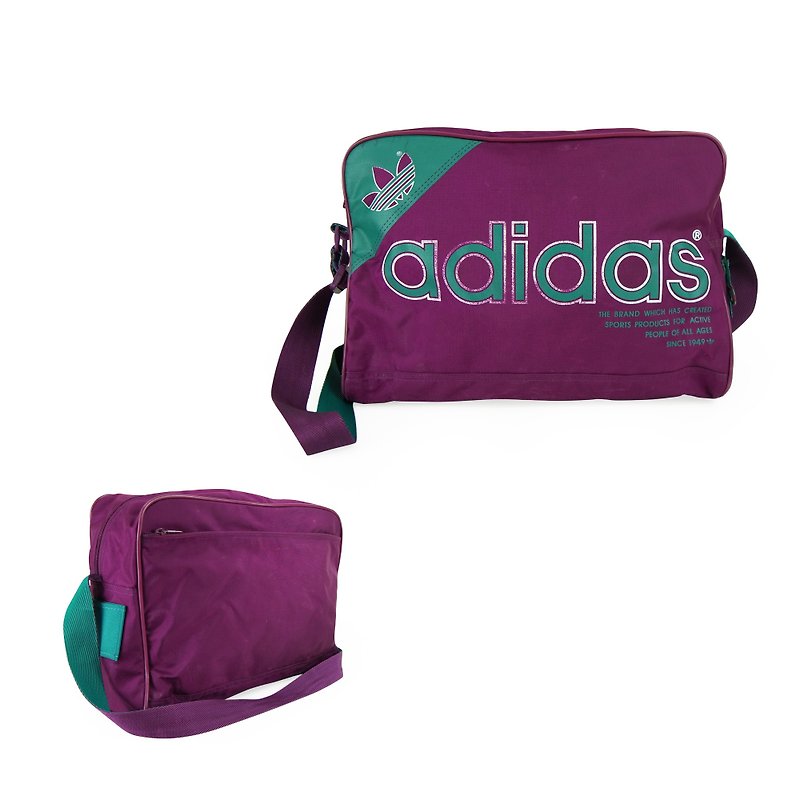 A‧PRANK: DOLLY :: Vintage VINTAGE brand adidas purple bottom green side LOGO bag - กระเป๋าแมสเซนเจอร์ - ผ้าฝ้าย/ผ้าลินิน 