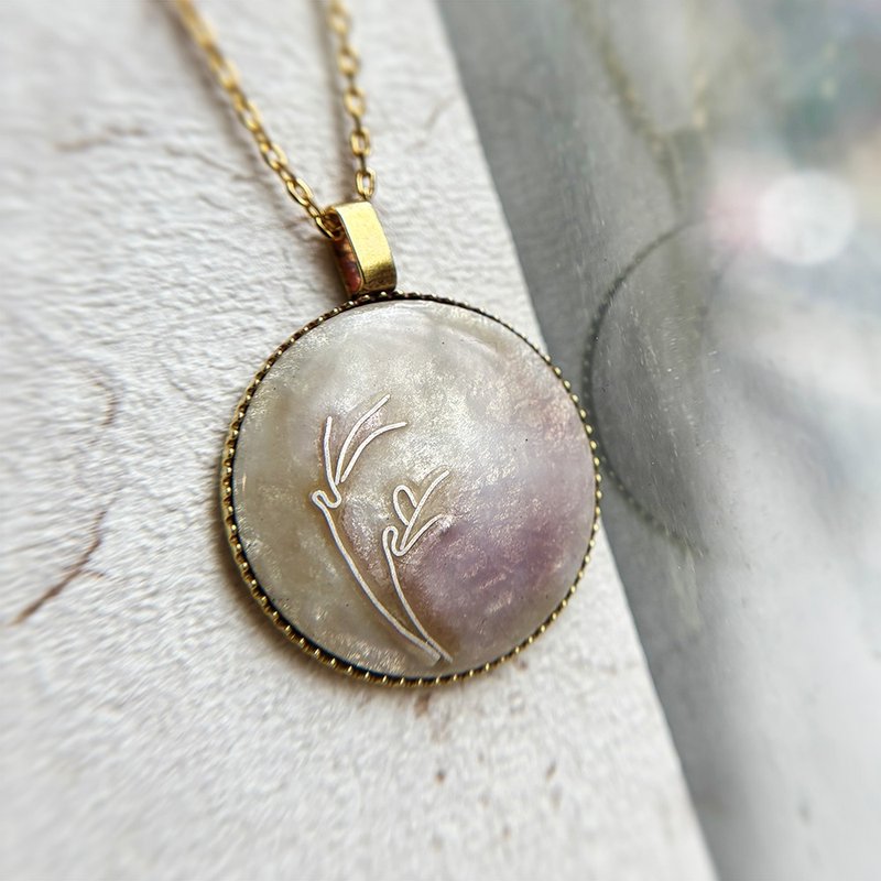 ミニ絵画フレーム - 七宝絵画ネックレス - 四季の秋 III / 真鍮 七宝有線 景泰藍 - ネックレス - 金属 パープル