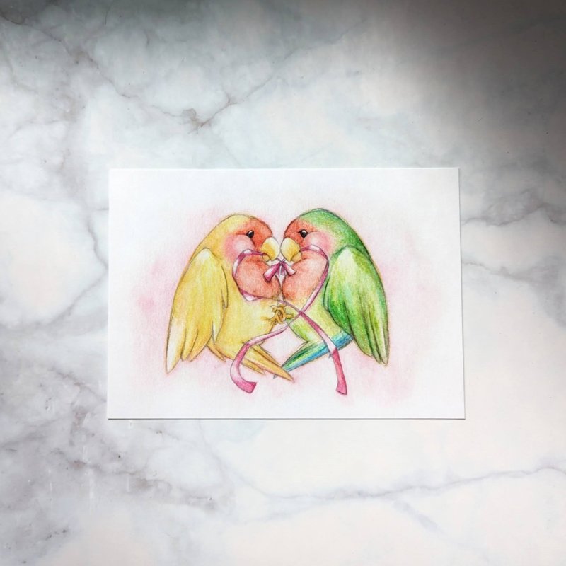 Love birds parrot postcard - การ์ด/โปสการ์ด - กระดาษ สีแดง