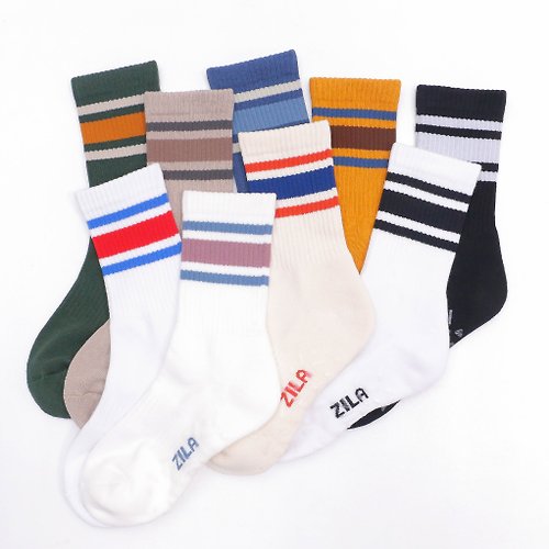 ZILA SOCKS | 台灣織襪設計品牌 復古條紋毛巾氣墊童襪 | 止滑