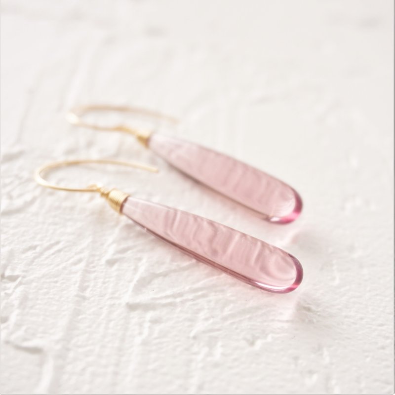 14kgf*Quartz drop pierced earring / earring RIGHT PINK - Earrings & Clip-ons - Crystal Pink