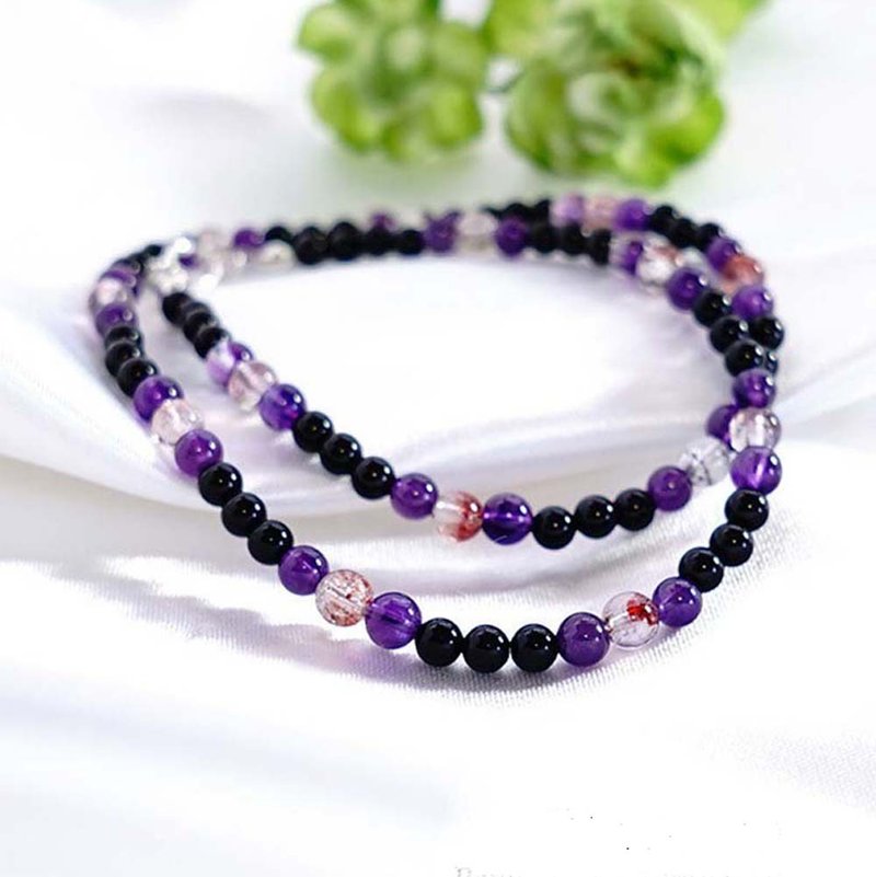 SV925 Morion Black Crystal Super Seven Necklace Natural Stone ver3 - Necklaces - Other Metals Purple