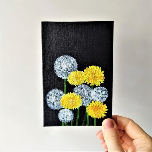 Artpainting Small wall decor Wildflowers acrylic painting Dandelion wall art 客廳 掛畫