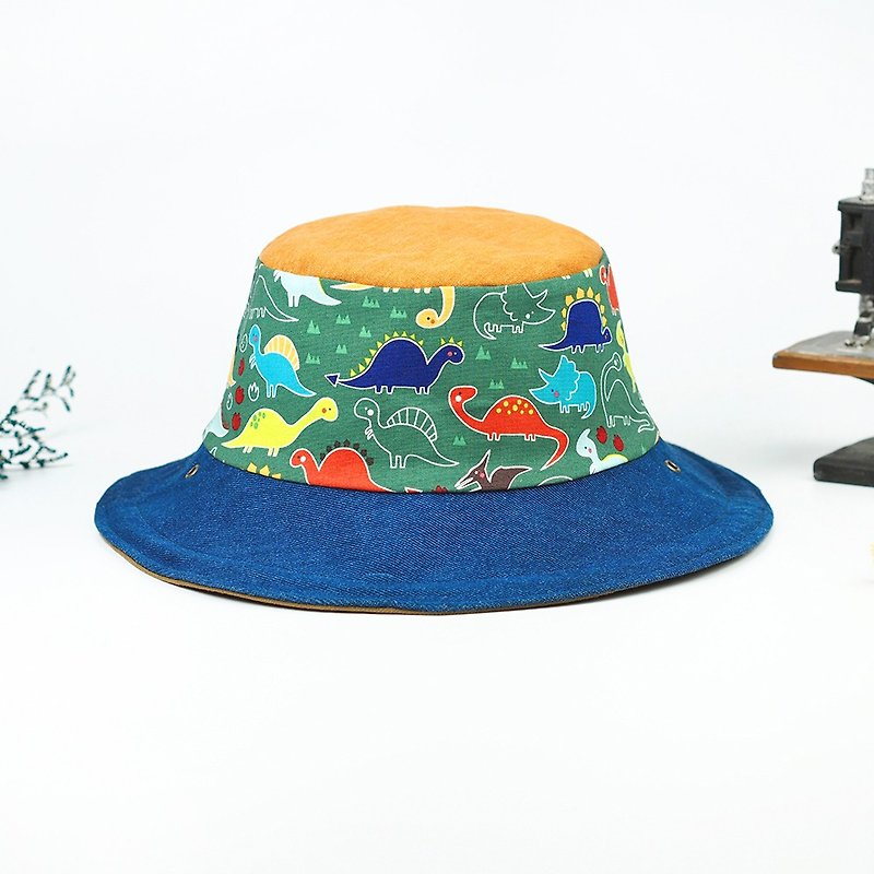 小牛村 手工帽子 遮陽帽 漁夫帽 兒童 恐龍【迷你侏儸紀】BF-115 - 帽子 - 棉．麻 綠色