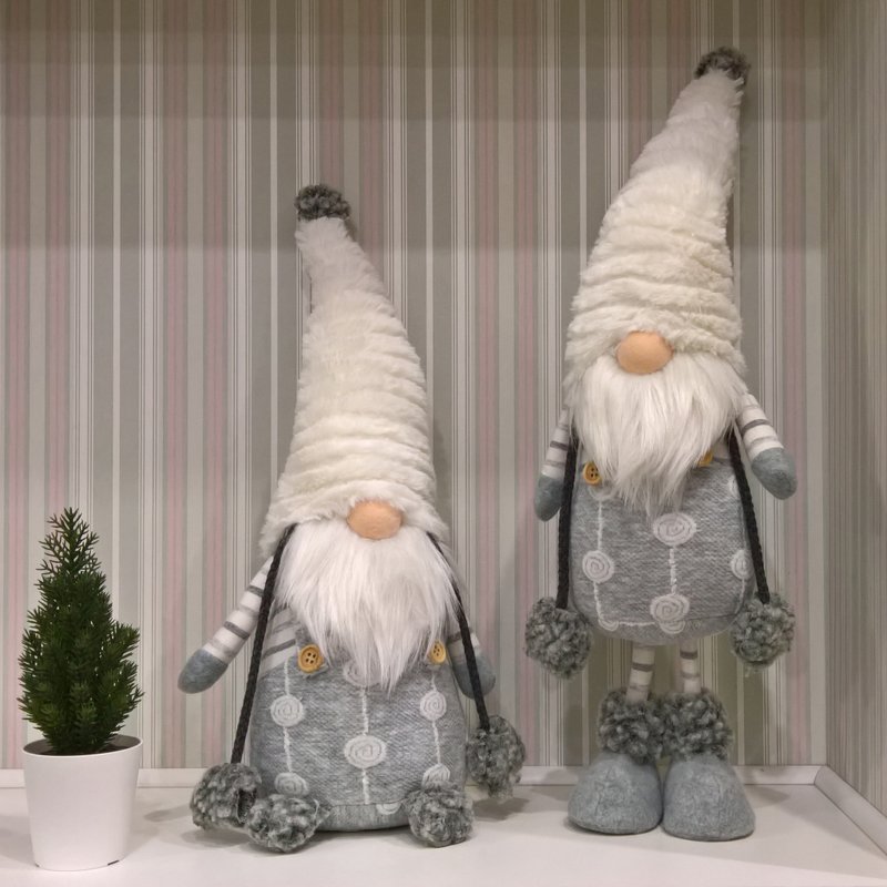 Plush Christmas Gnome in White Fur hat Nordic Xmas Home Decoration Swedish Tomte - 公仔/玩偶 - 聚酯纖維 