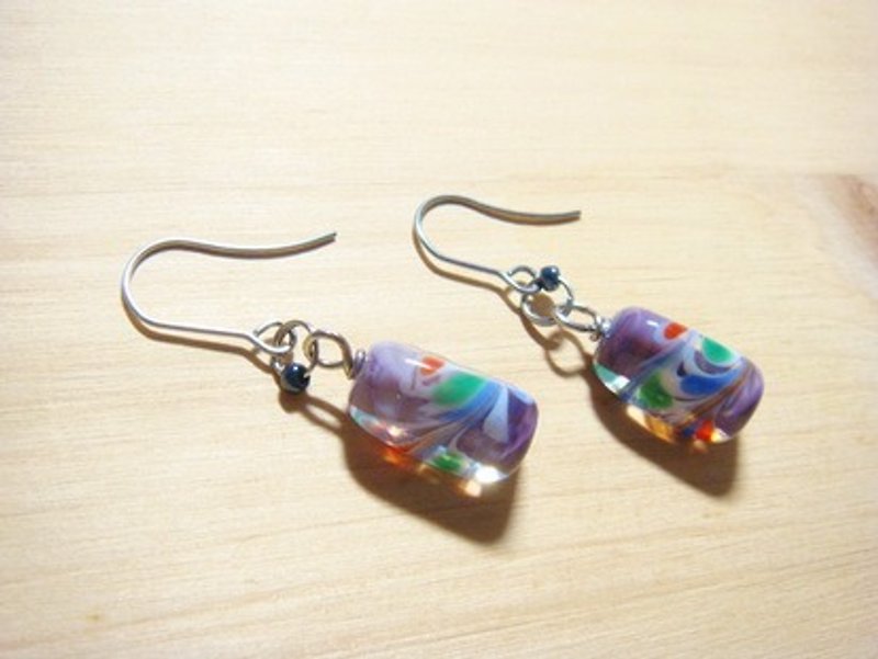 Yuzu Lin Liuli - Painted Meteor - Colored Glass Earrings - Painted Style - Can be changed to clip style - ต่างหู - แก้ว หลากหลายสี