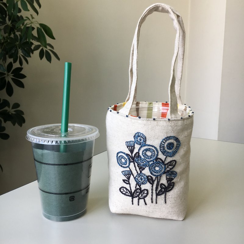 Cafe bag Kobana Maru - กระเป๋าถือ - ผ้าฝ้าย/ผ้าลินิน ขาว