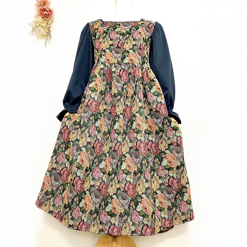 クラシカルローズ ゴブランワンピース - 洋裝/連身裙 - 聚酯纖維 黑色