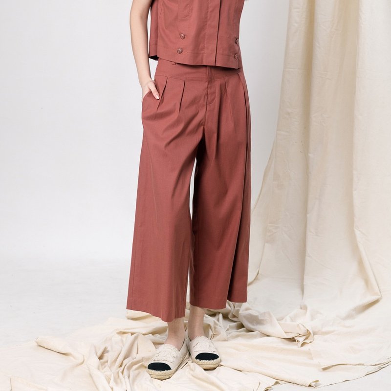 【MEDUSA】天絲棉褶邊直筒休閒寬褲(M-XL) | 女休閒褲 直筒褲 - 女長褲 - 棉．麻 紅色