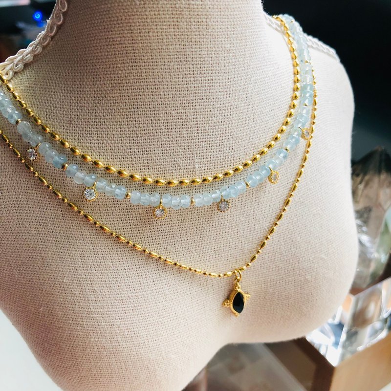 ITS-N171 [Gemstone Necklace・Aquamarine] Exquisite European style necklace. - สร้อยติดคอ - เครื่องประดับพลอย สีน้ำเงิน