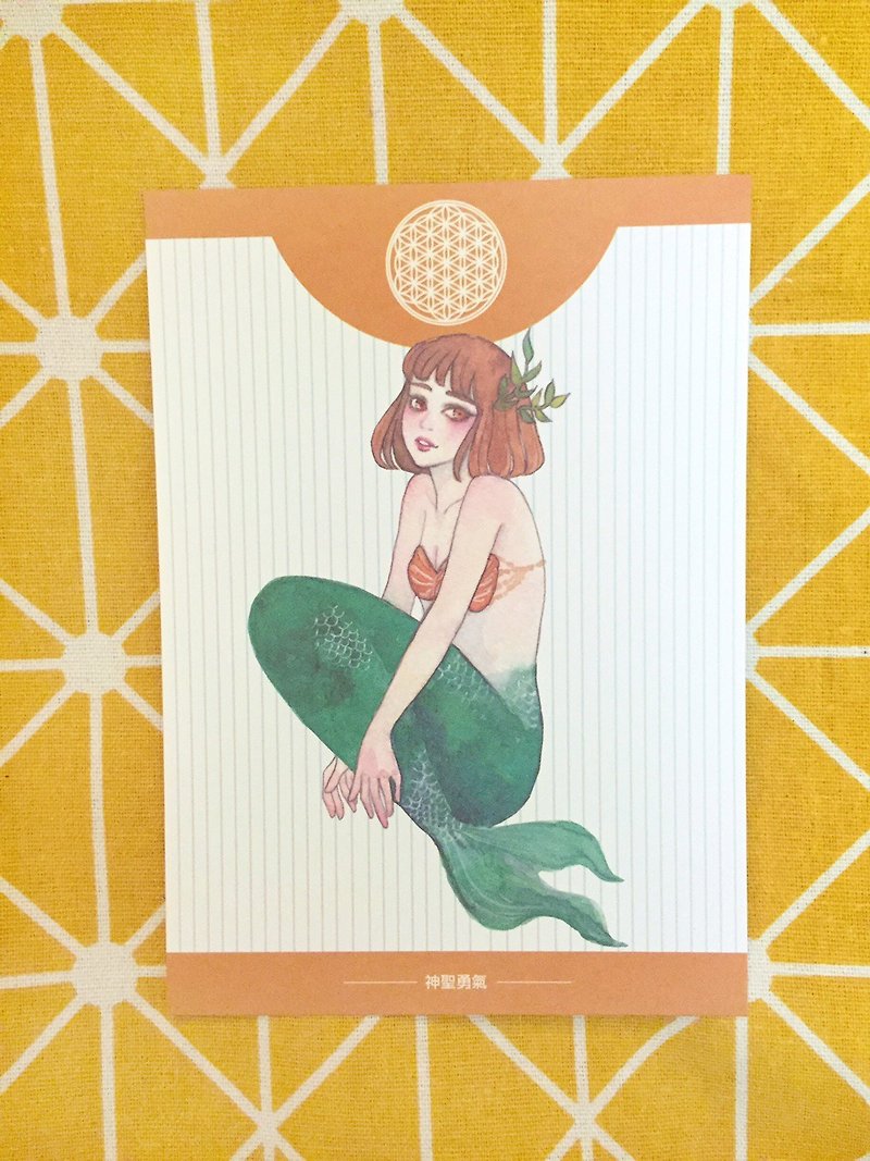 Mermaid belief blessing postcard - holy courage - การ์ด/โปสการ์ด - กระดาษ สีส้ม