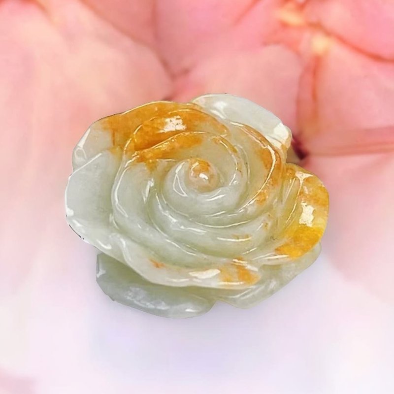 【似玉如花】飄黃翡翡翠牡丹花項鍊 | 天然緬甸玉A貨翡翠 | 送禮 - 項鍊 - 玉石 橘色