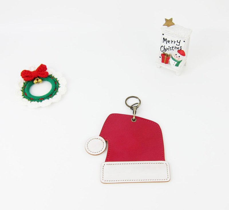 【聖誕節】聖誕帽卡套 - 零錢包/小錢包 - 真皮 紅色